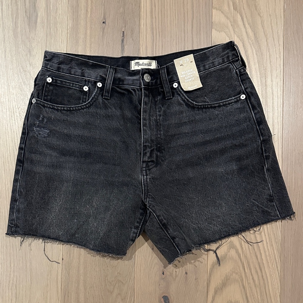 NEW! Madewell Black Relaxed Mid-Length Denim Shorts